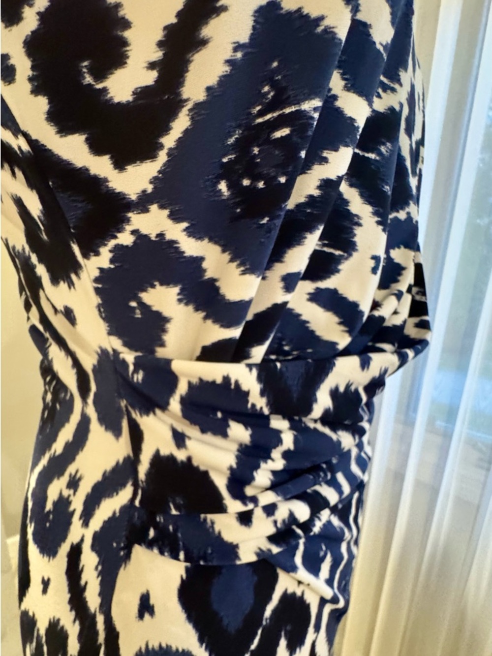 $155 Michael Kors Women’s Sleeveless Blue White Ikat Print Ruched Dress SZ Small - Picture 7 of 8